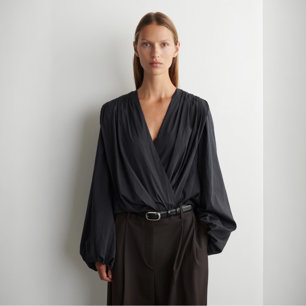 COS Black Draped Wrap Blouse NWT